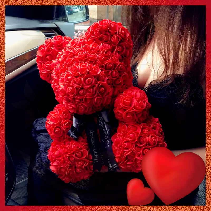 Rose Bear Artificial Flower with Box Lights Valentine's Day Gift