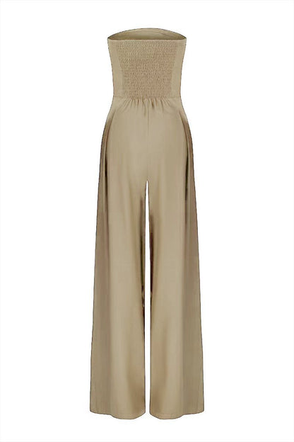 Effortless Wide-Leg Smocked Strapless Jumpsuit