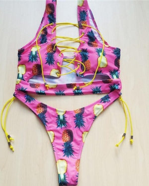 Pineapple Bikini for  Women Lace Up Swimwear Thong bikini set two pieces Swimsuit Bathing Suit female