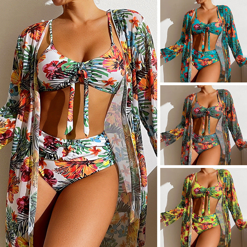 Bikini 3 Piece With Long Sleeved Blouse Swimwear 