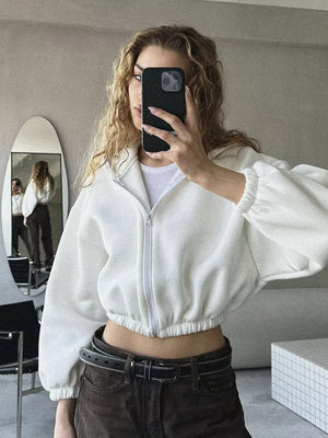 Casual Women's Solid Color Cropped Hoodie