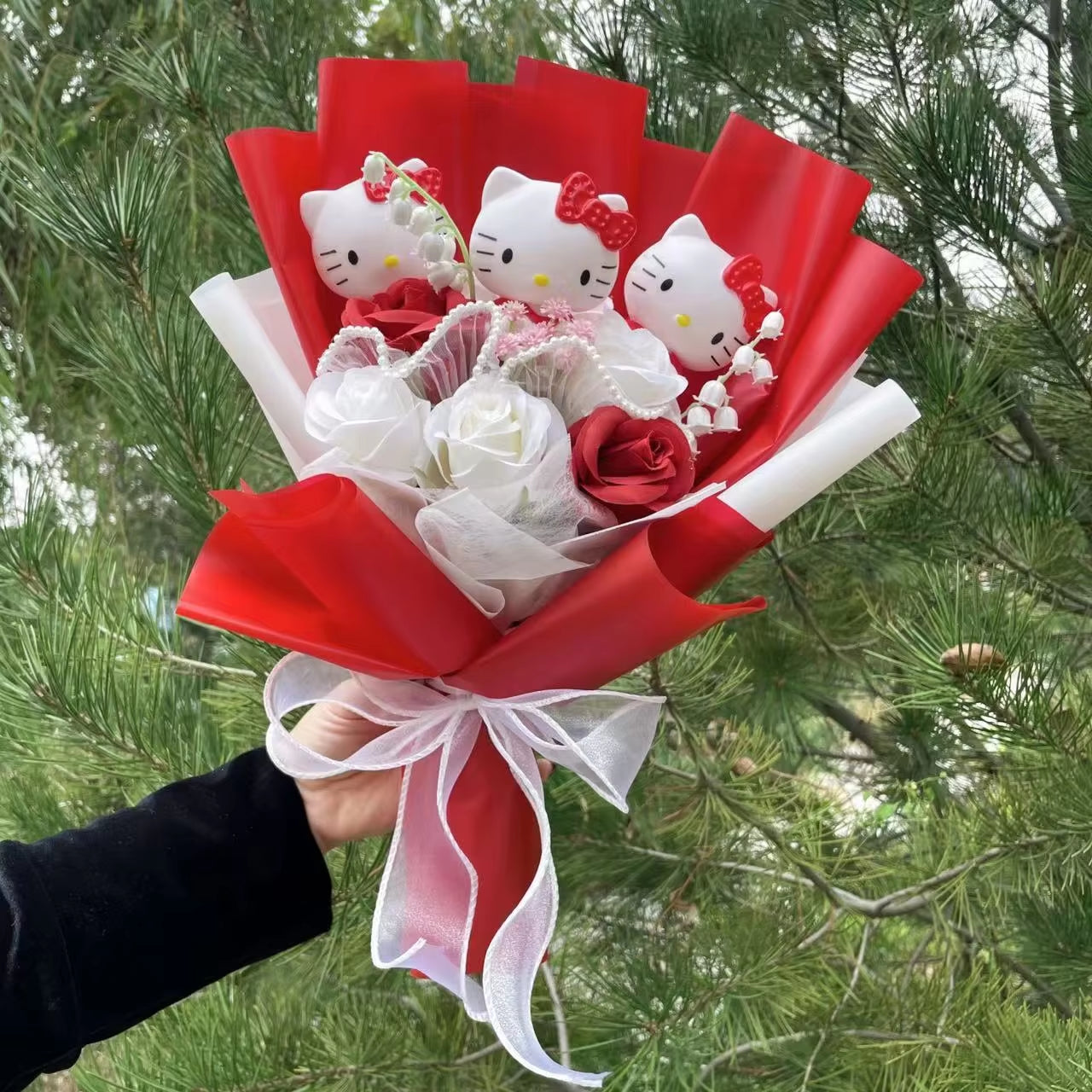 Kawaii Cat Dolls Bouquet with Artificial Flowers| Valentine's Day Gifts