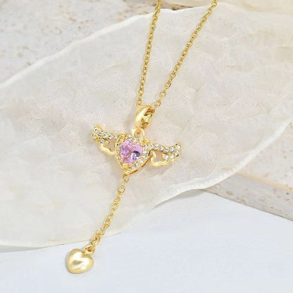 Cupid’s Heart Tassel Necklace With Movable Wings - Mari’Anna Tees