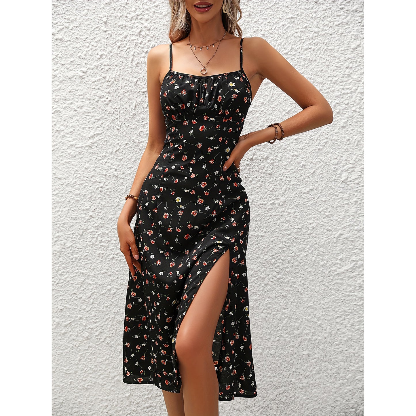 Chic Polka Dot Split Maxi Dress - Summer Style