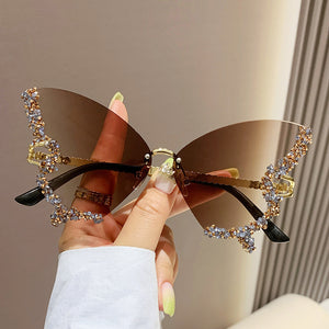 Butterfly Sunglasses with Rhinestones - Fashionable Sun Protection