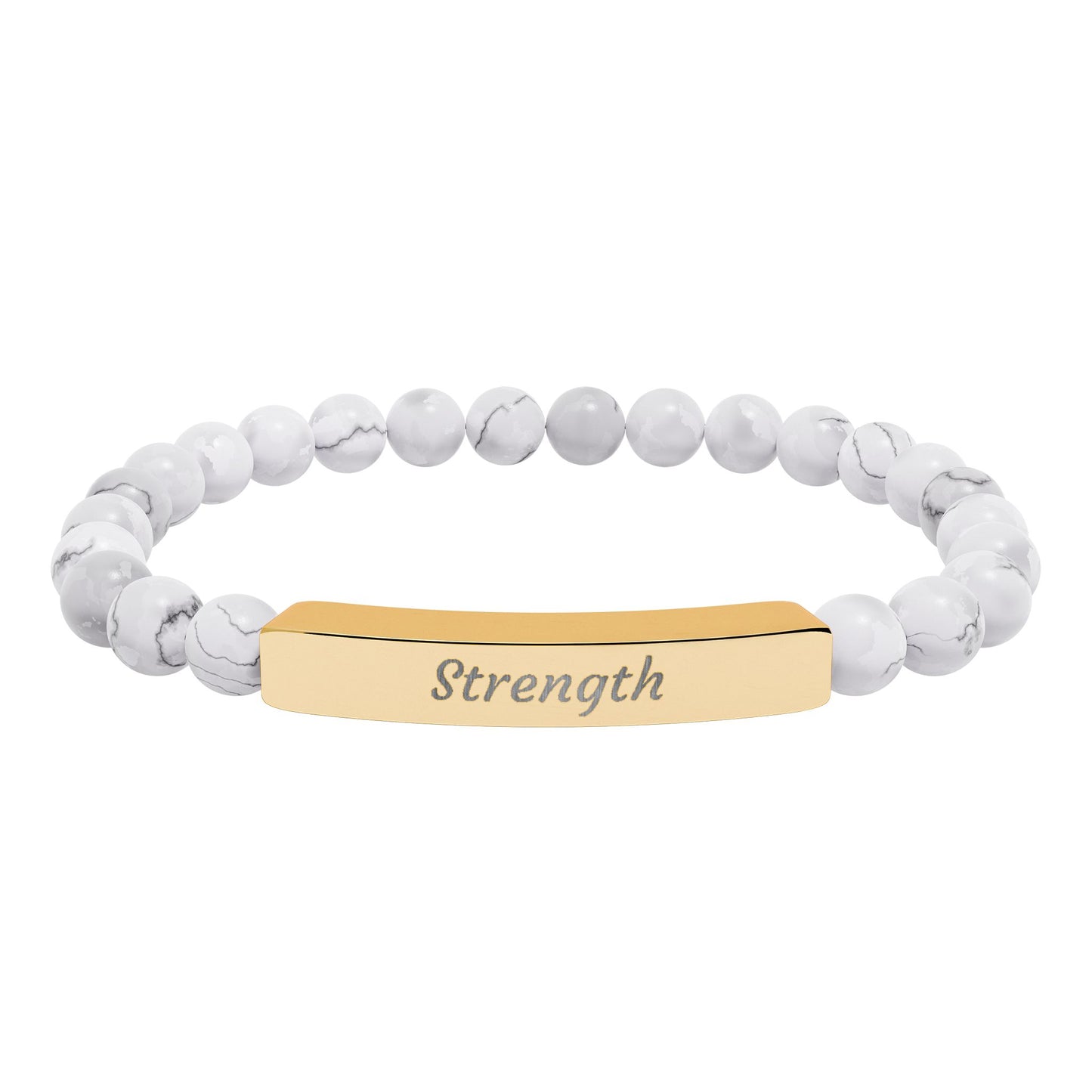 Strength Natural Stone Bracelet with Engraved Stainless-Steel Bar – Grounding Men’s & Women’s Stretch Bracelet
