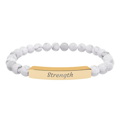 Strength Natural Stone Bracelet with Engraved Stainless-Steel Bar – Grounding Men’s & Women’s Stretch Bracelet