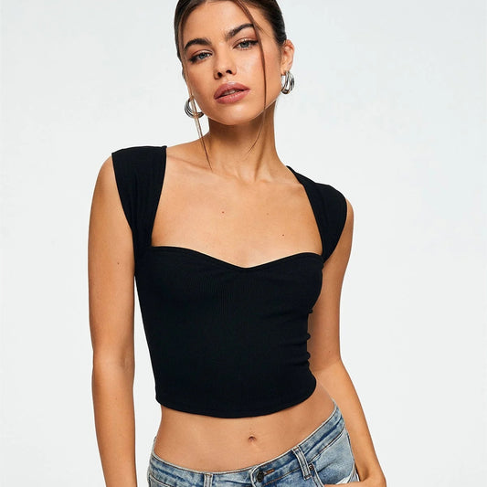 Solid Color Ribbed Sleeveless Crop Top 