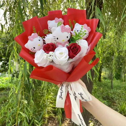 Kawaii Cat Dolls Bouquet with Artificial Flowers| Valentine's Day Gifts