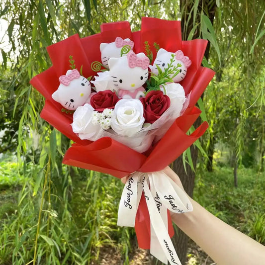 Kawaii Cat Dolls Bouquet with Artificial Flowers| Valentine's Day Gifts