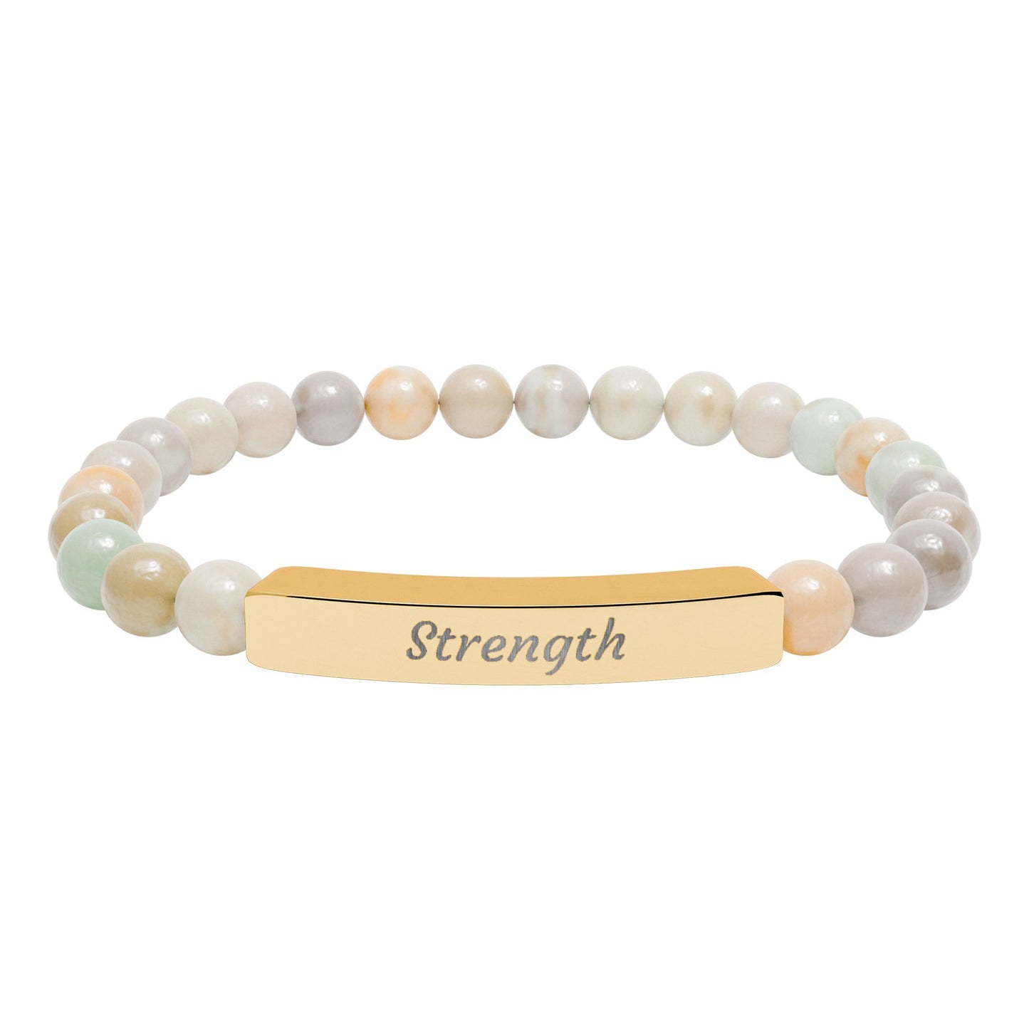Strength Natural Stone Bracelet with Engraved Stainless-Steel Bar – Grounding Men’s & Women’s Stretch Bracelet