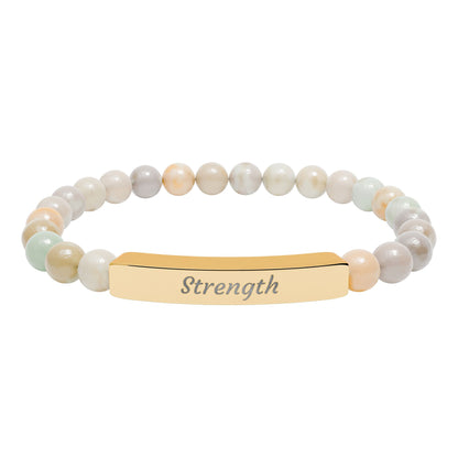 Strength Natural Stone Bracelet with Engraved Stainless-Steel Bar – Grounding Men’s & Women’s Stretch Bracelet