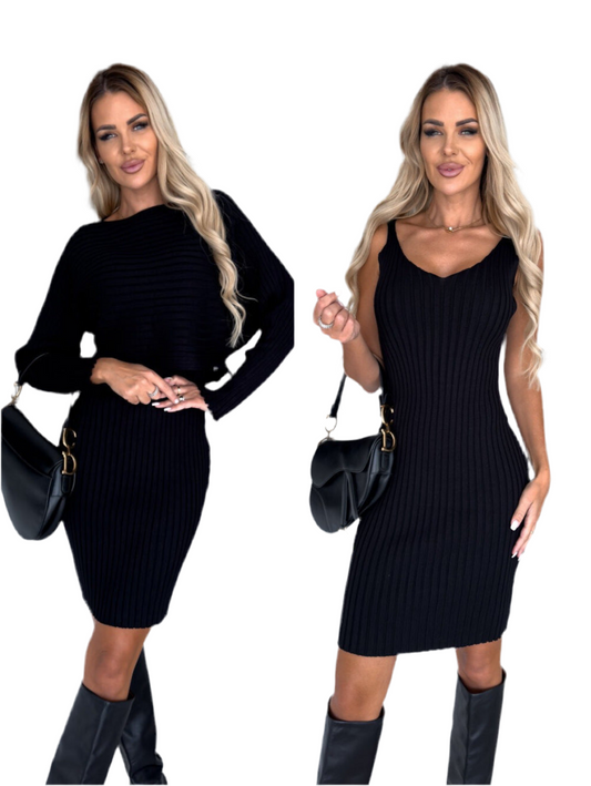 2pcs Long Sleeve Ribbed Sweater & Dress Set Women’s Fall Wear - Mari’Anna Tees