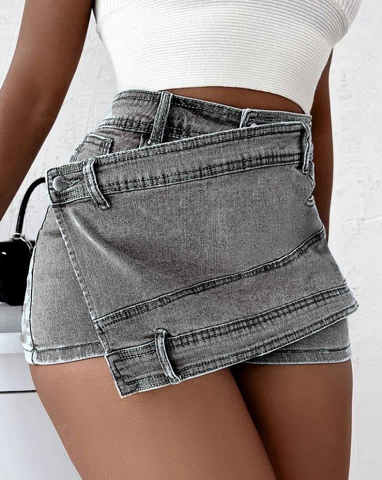 Y2k High-Waisted Denim Skort with Overlap Design