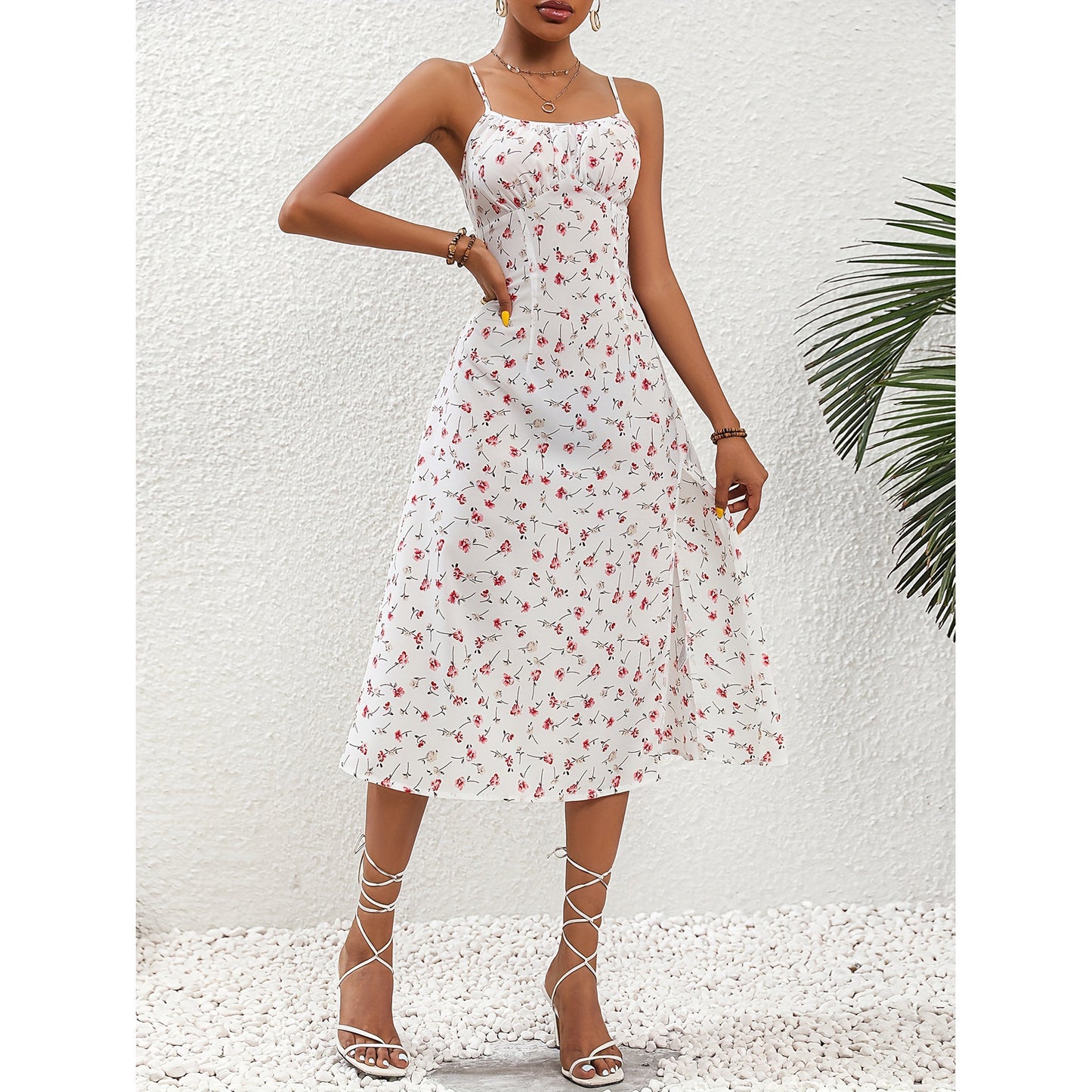 Chic Polka Dot Split Maxi Dress - Summer Style