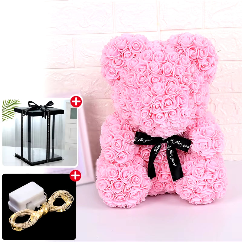 Rose Bear Artificial Flower with Box Lights Valentine's Day Gift