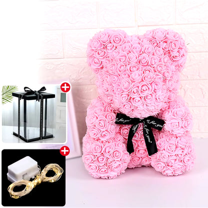 Rose Bear Artificial Flower with Box Lights Valentine's Day Gift