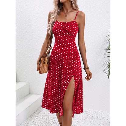 Chic Polka Dot Split Maxi Dress - Summer Style