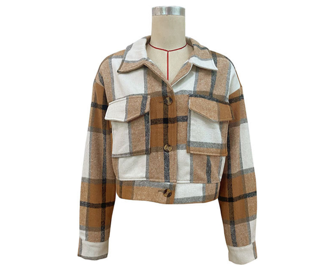 Plaid Cropped Jacket With Pockets Fashion Outwear Womenswear 