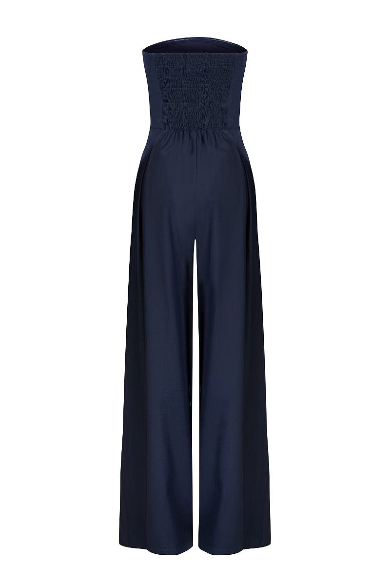 Effortless Wide-Leg Smocked Strapless Jumpsuit