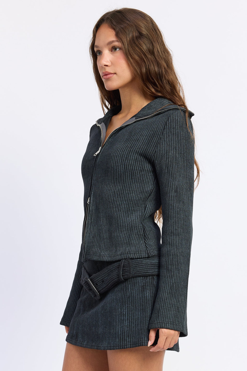The Liora Collared Zip-Front Cardigan