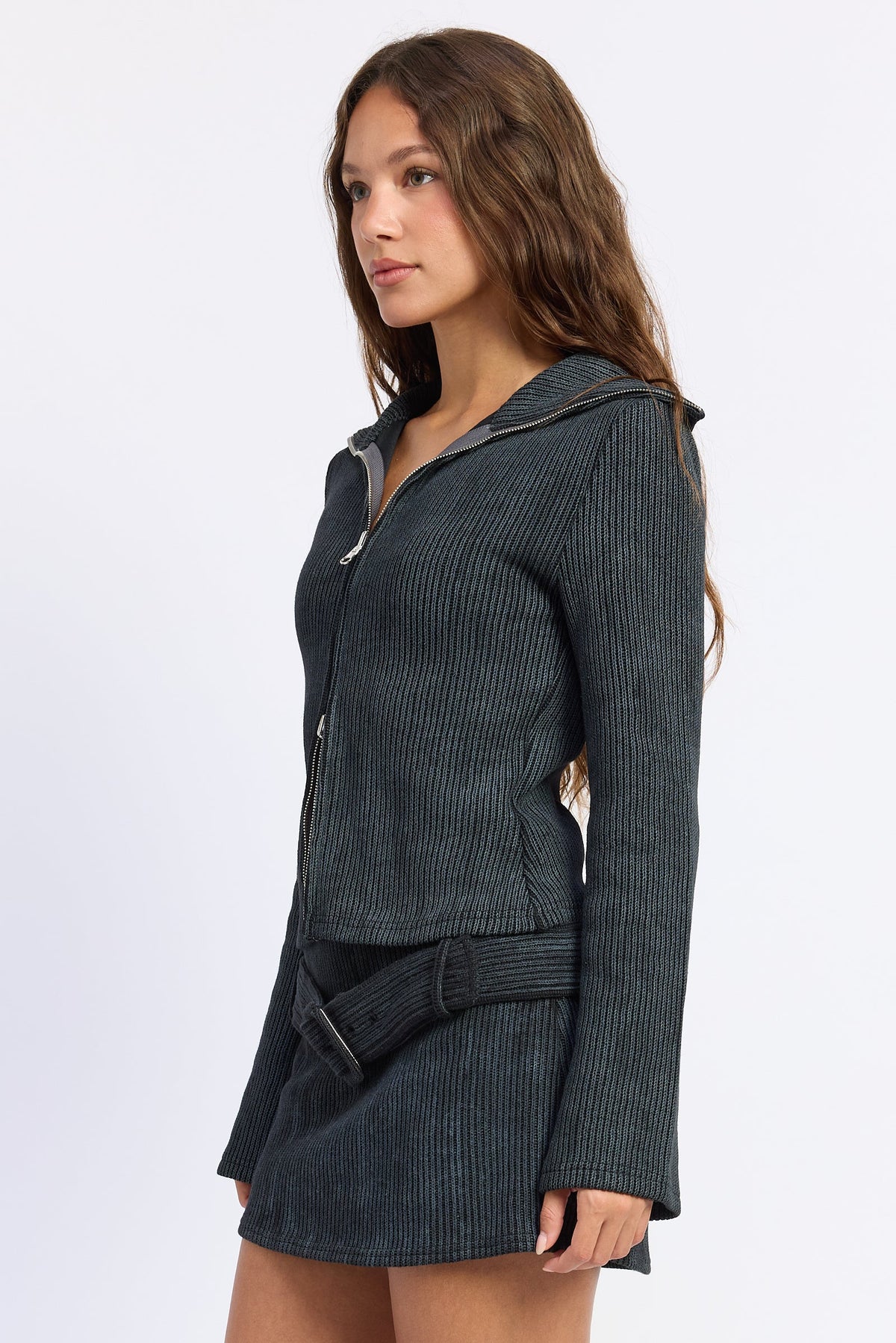The Liora Collared Zip-Front Cardigan