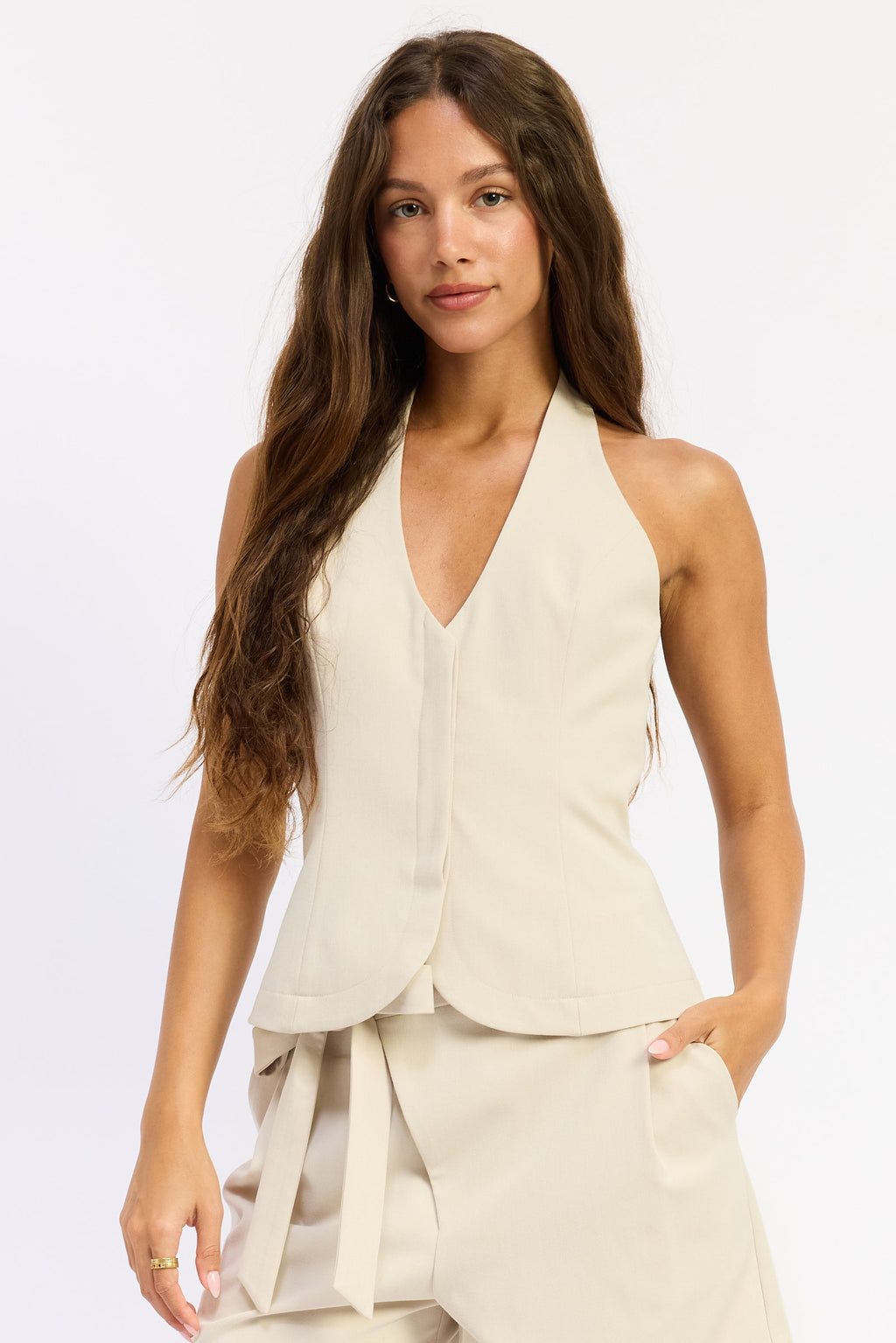 The Ella Khaki Tailored Halter Vest