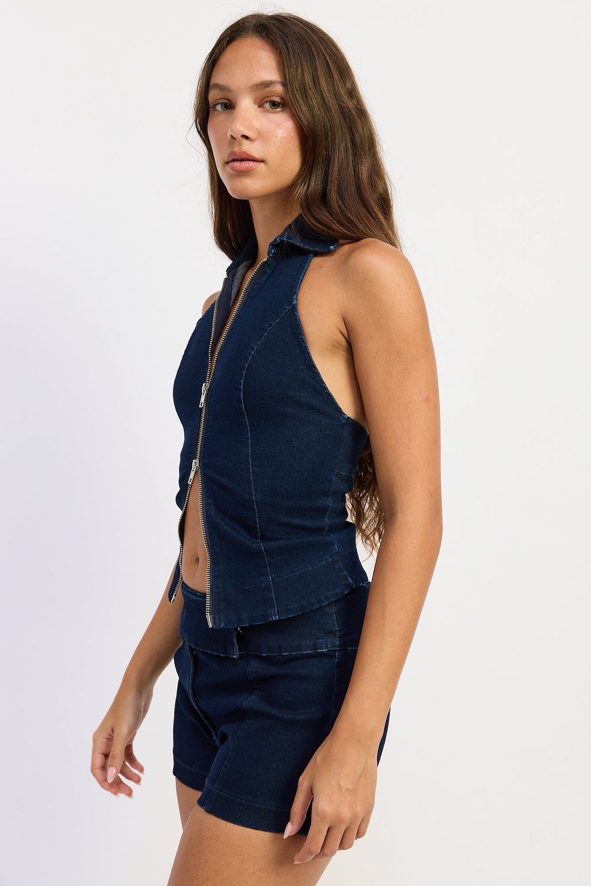 The Violette Tailored Zip-Front Halter Vest