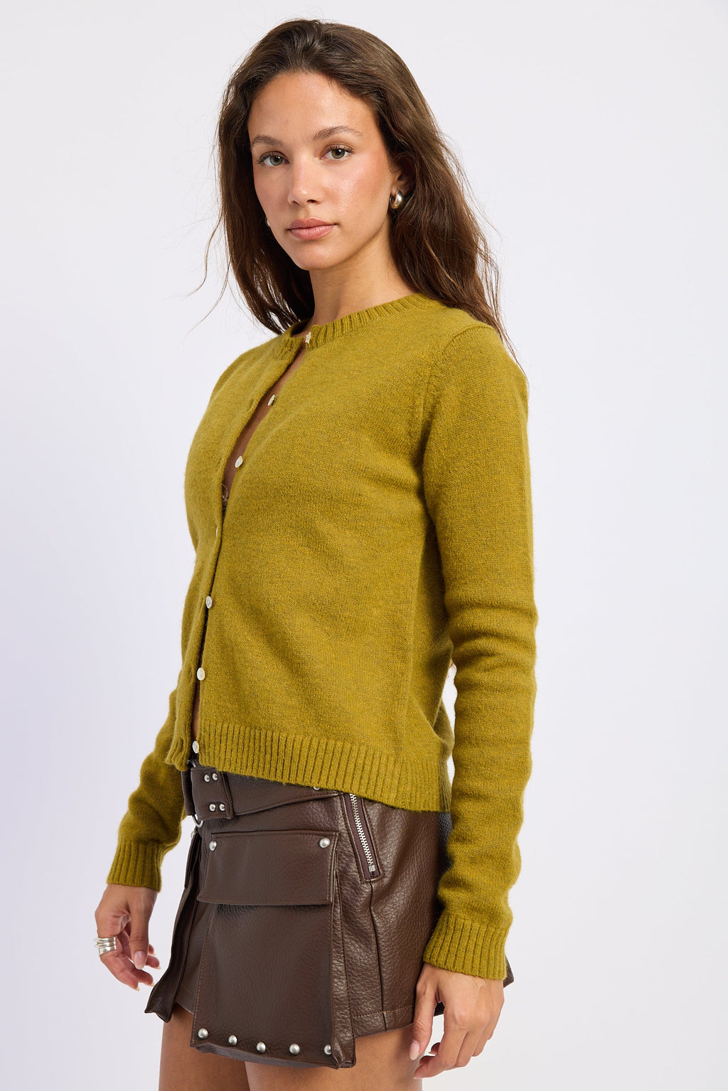 The Evora + Chartreuse Ribbed Button Cardigan