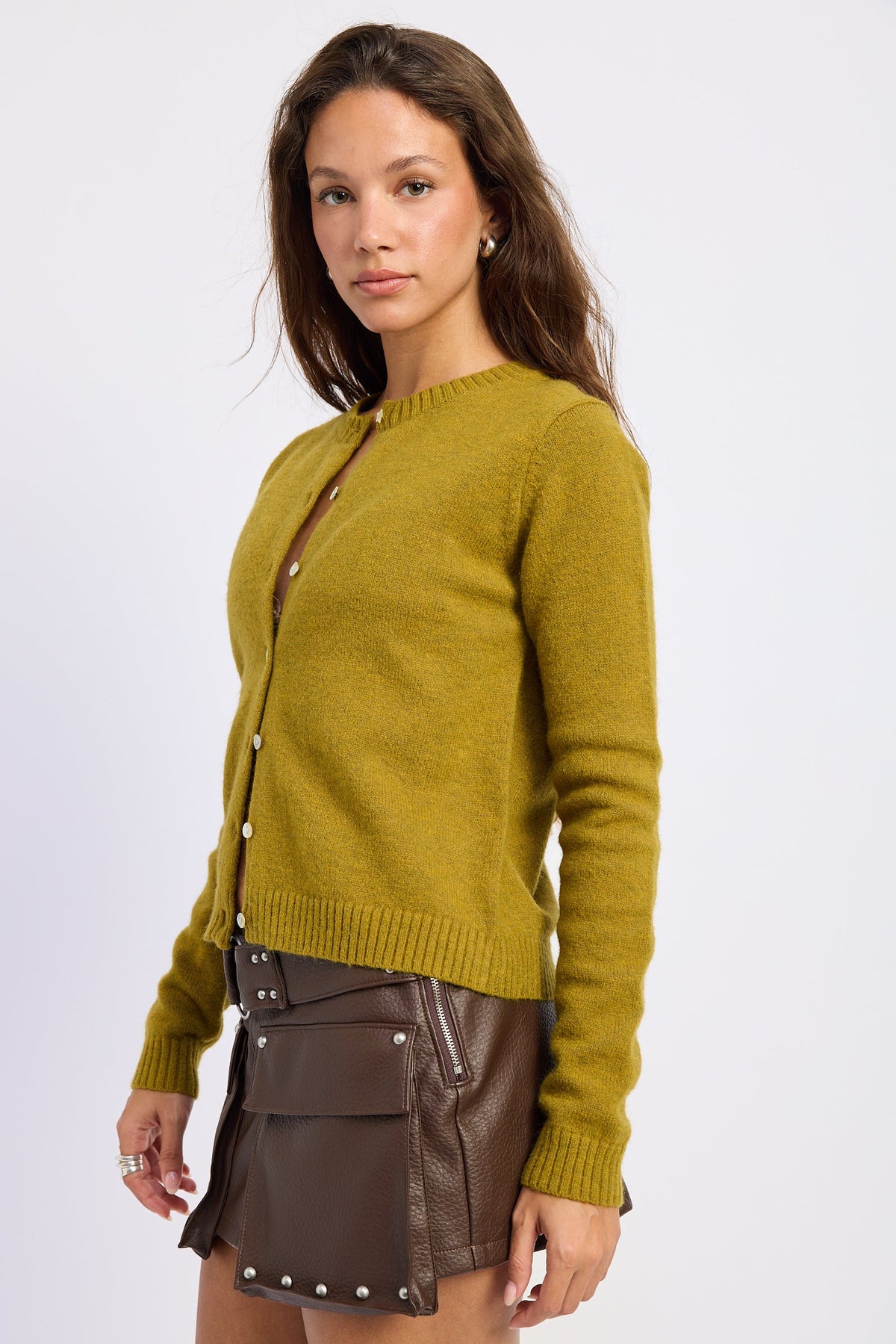 The Evora + Chartreuse Ribbed Button Cardigan