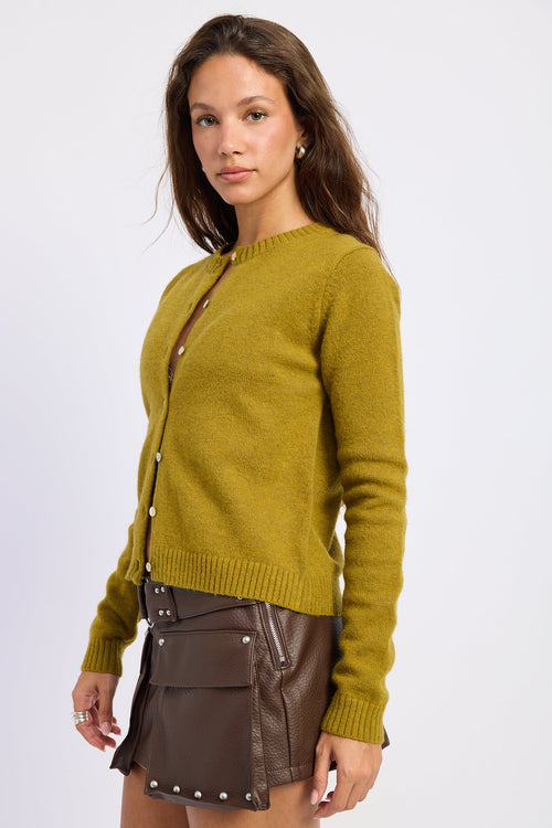 The Evora + Chartreuse Ribbed Button Cardigan alternate view