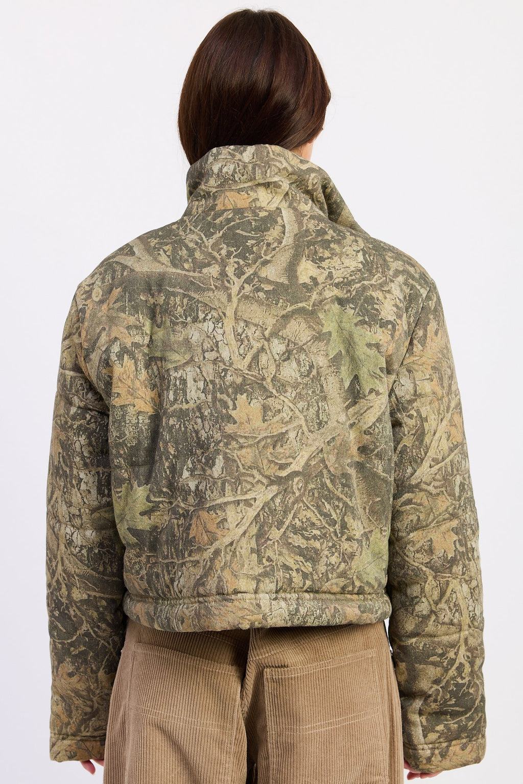 The Dinara Woodland Camo Cropped Puffer Jacket