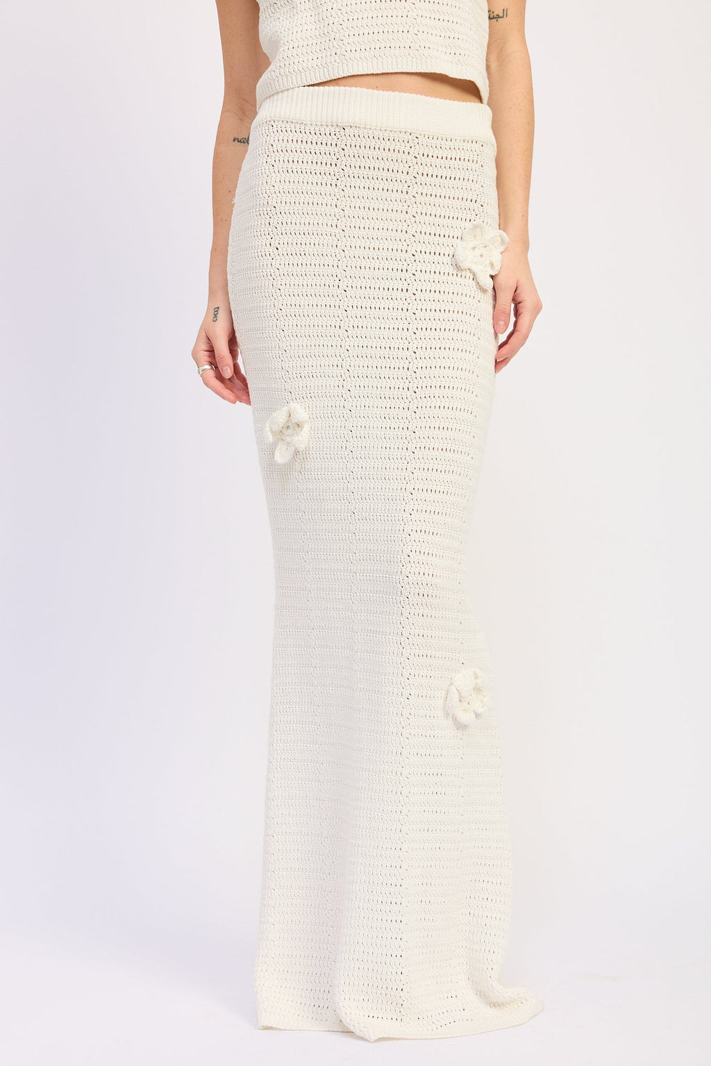 The Isolde Floral-Appliqué Crochet Maxi Skirt