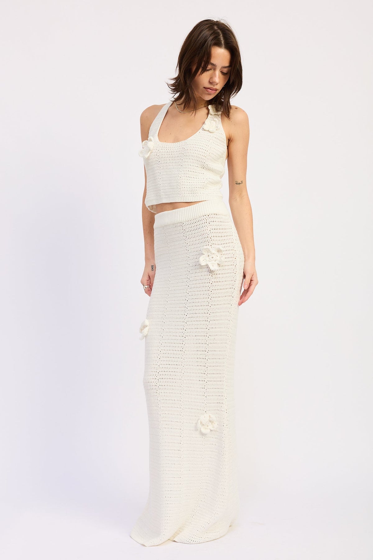The Isolde Floral-Appliqué Crochet Maxi Skirt