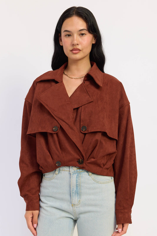 The Madison Faux Suede Cropped Trench