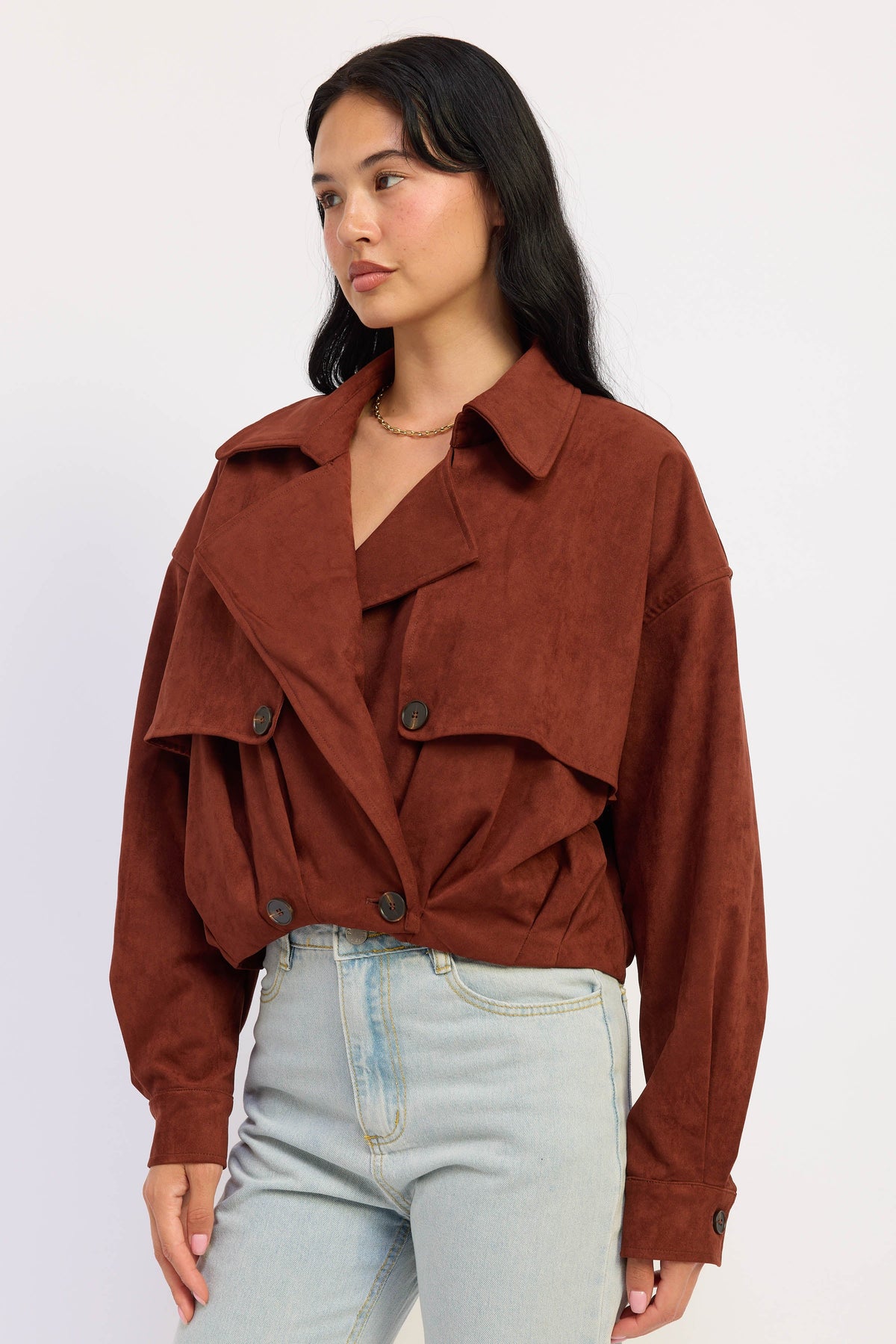 The Madison Faux Suede Cropped Trench