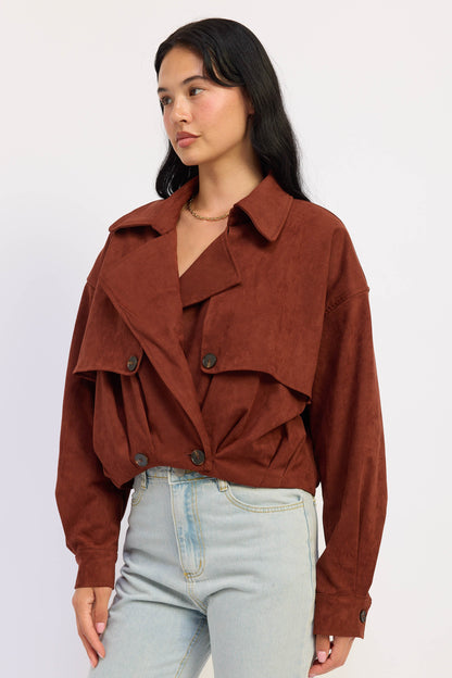 The Madison Faux Suede Cropped Trench