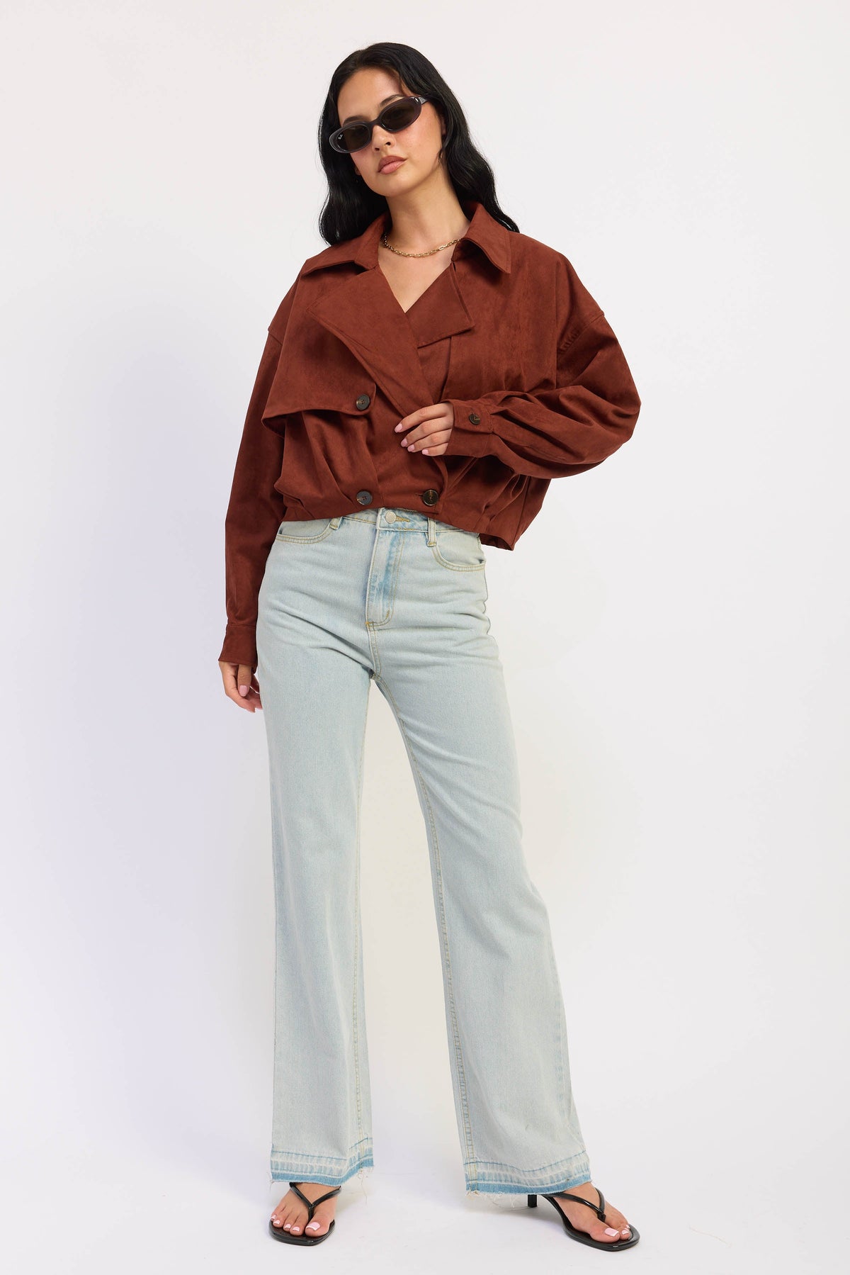The Madison Faux Suede Cropped Trench