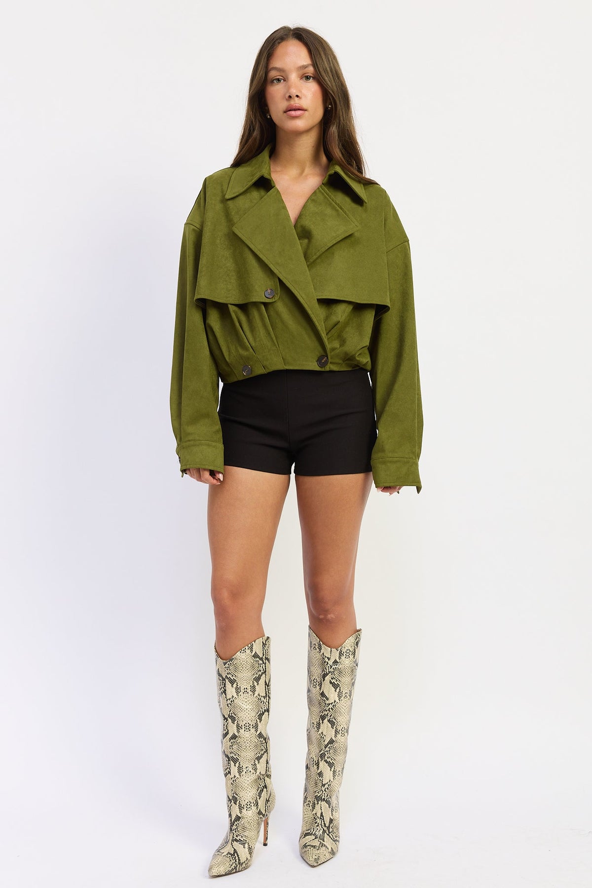 The Madison Faux Suede Cropped Trench