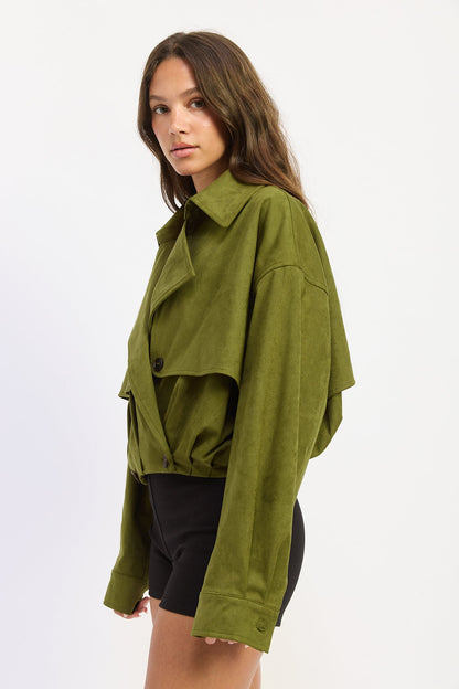 The Madison Faux Suede Cropped Trench