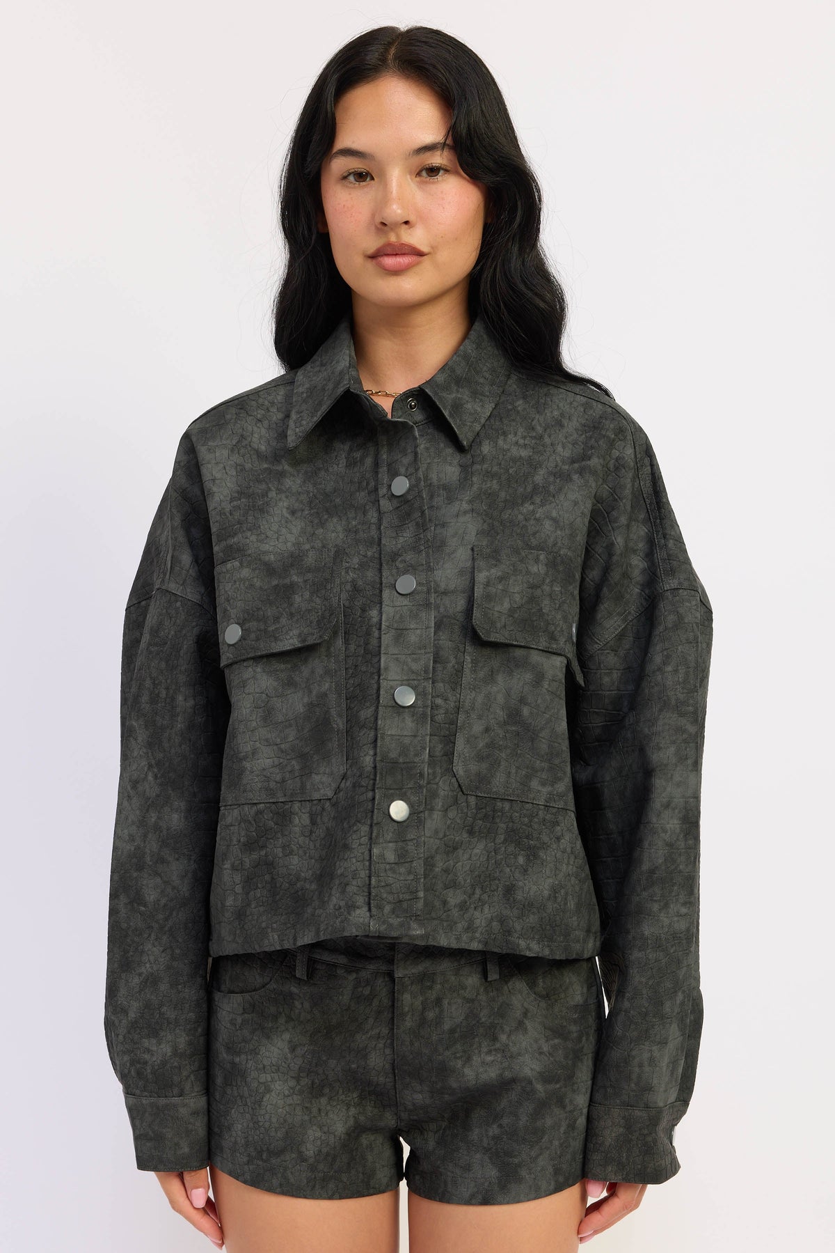The Halle Cropped Faux Suede Utility Jacket
