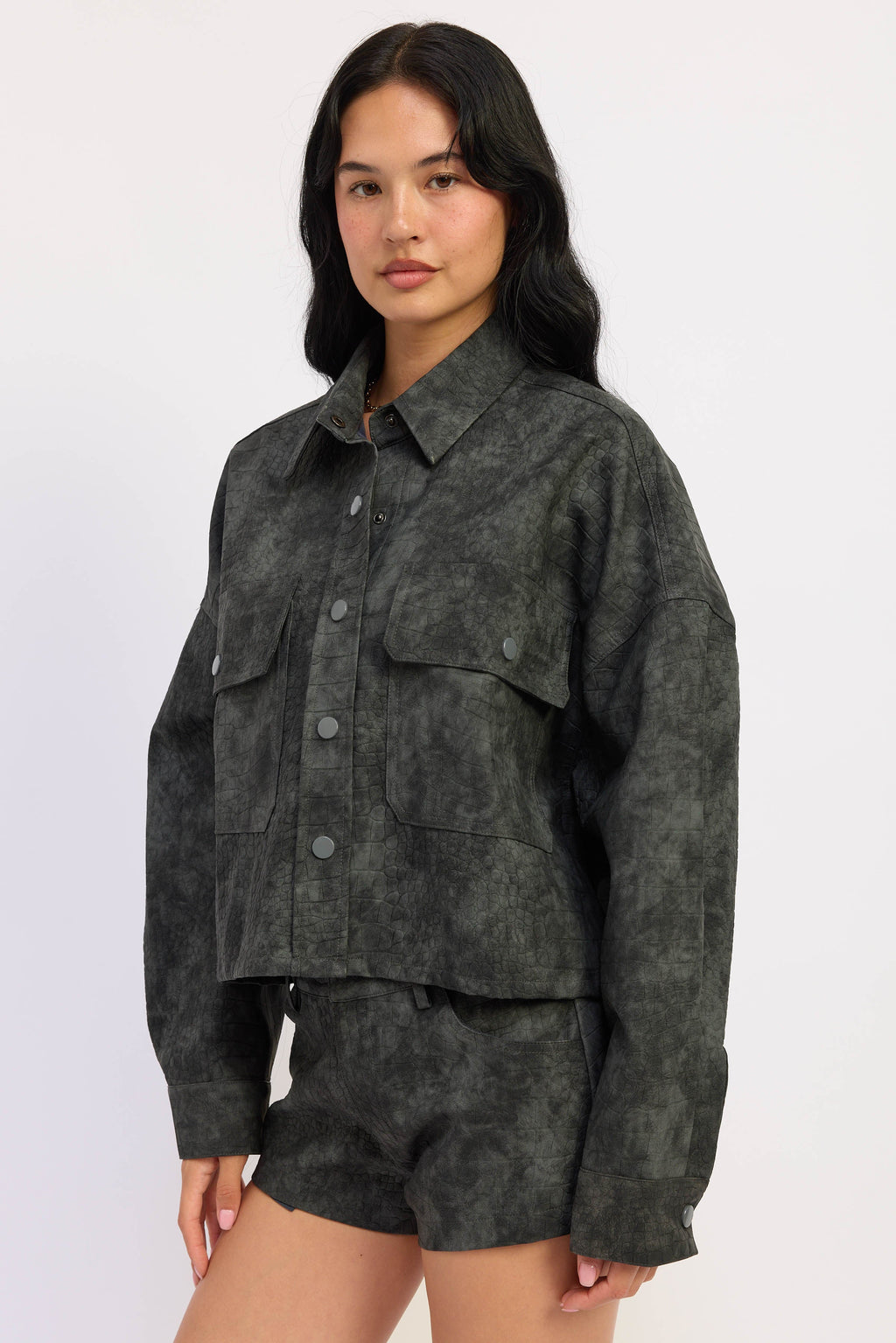 The Halle Cropped Faux Suede Utility Jacket