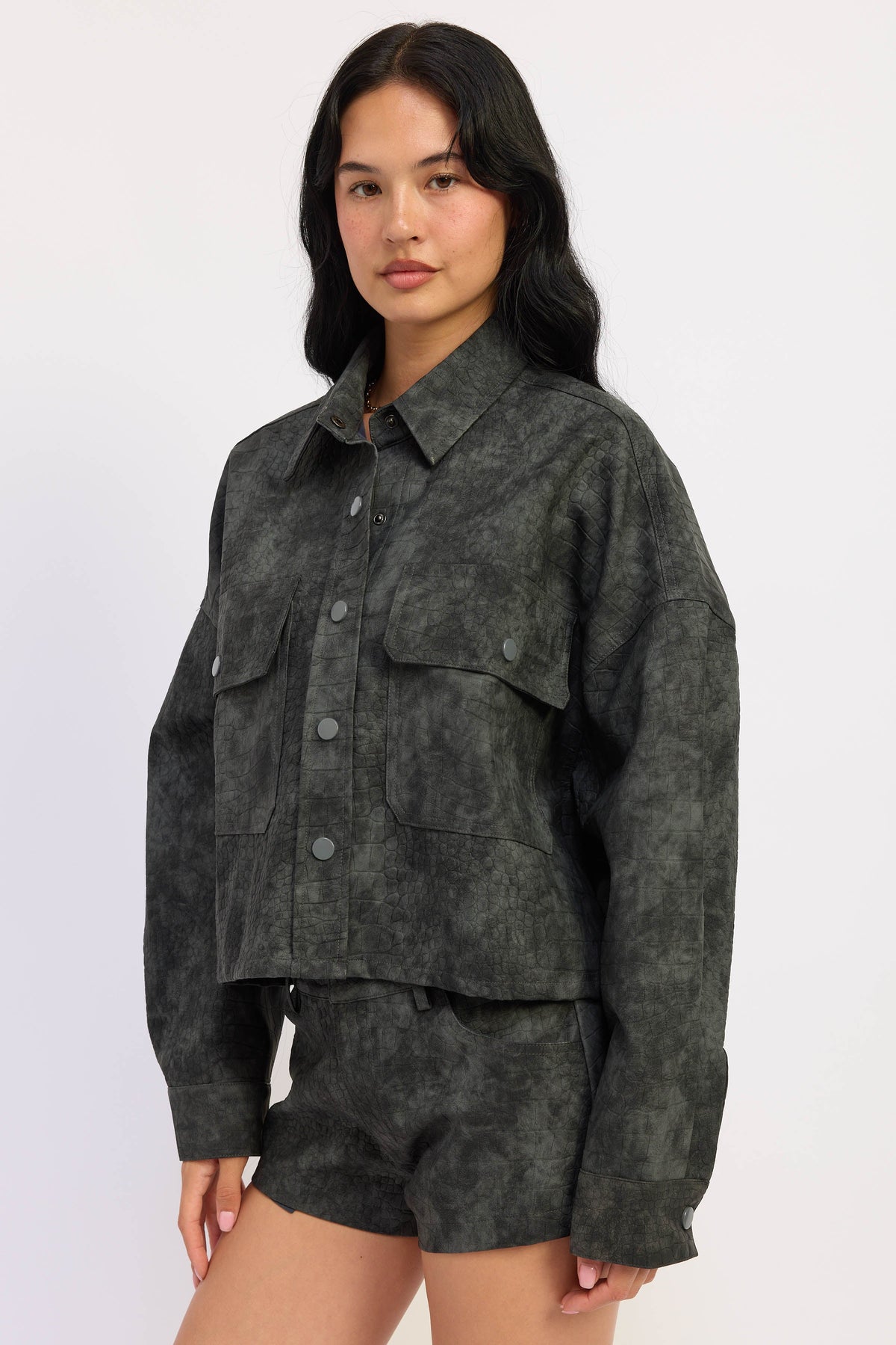 The Halle Cropped Faux Suede Utility Jacket