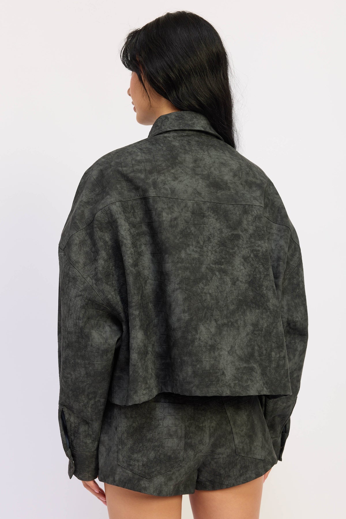 The Halle Cropped Faux Suede Utility Jacket