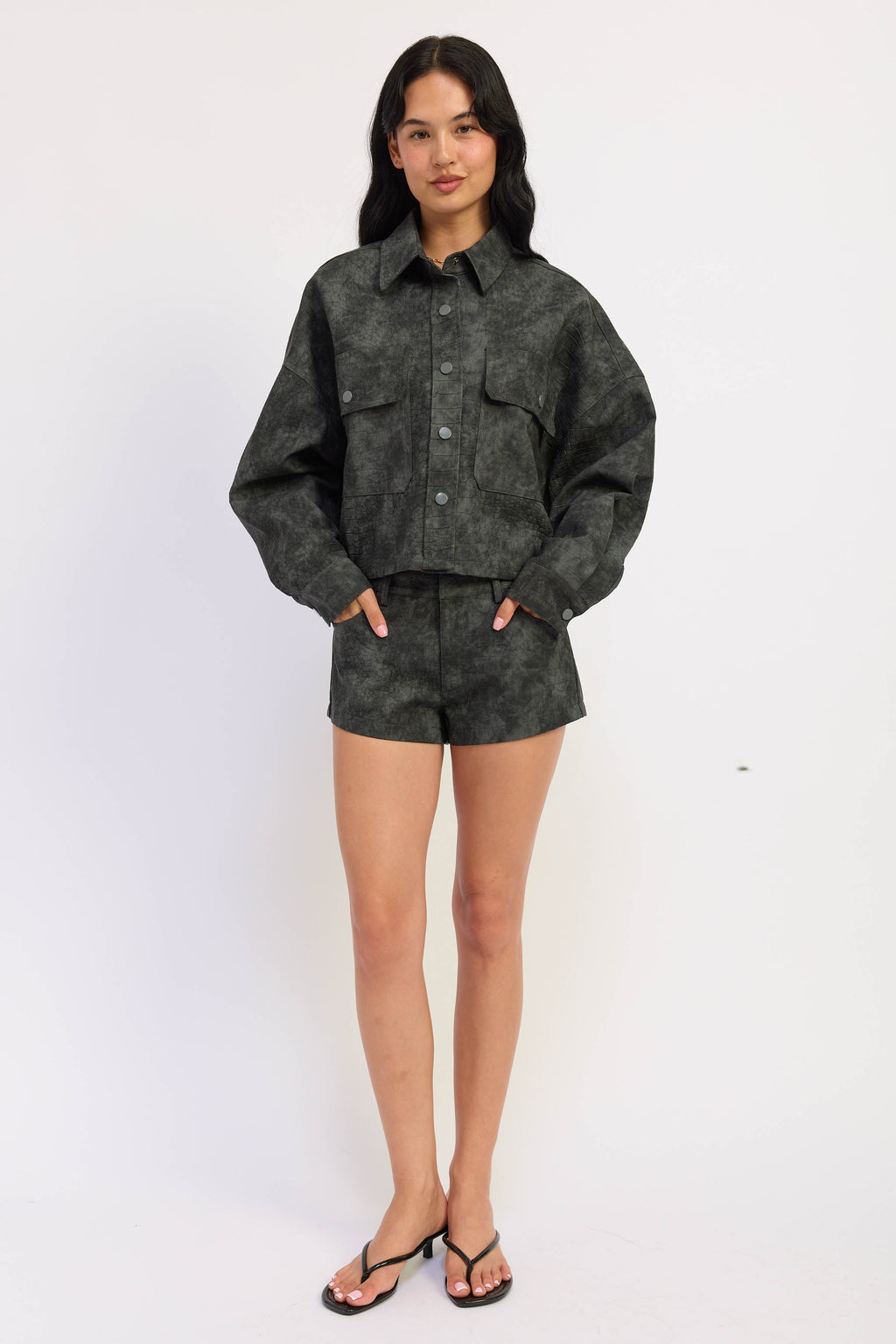 The Halle Cropped Faux Suede Utility Jacket