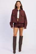 The Halle Cropped Faux Suede Utility Jacket