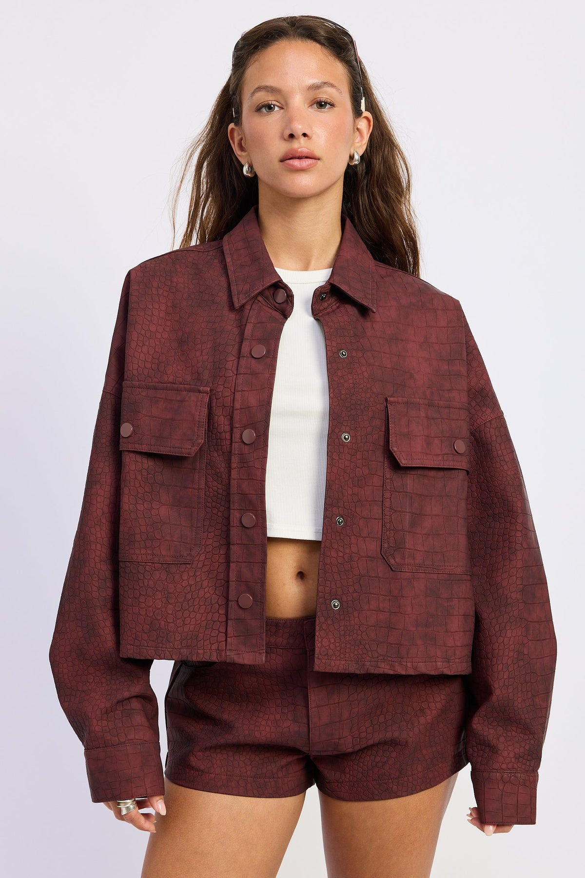 The Halle Cropped Faux Suede Utility Jacket