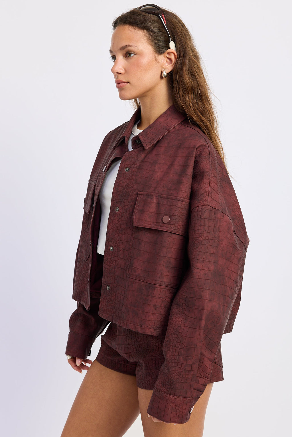 The Halle Cropped Faux Suede Utility Jacket