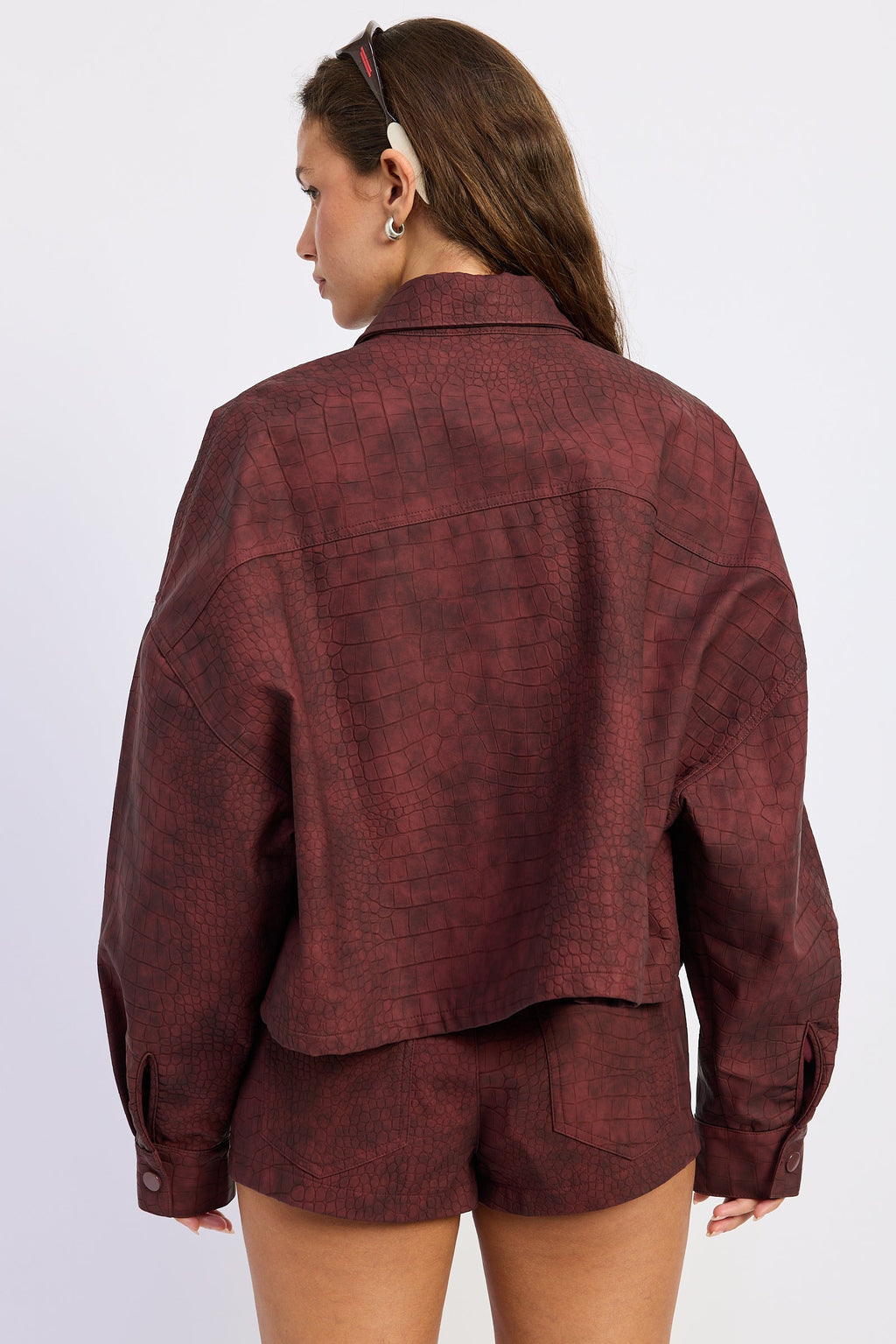 The Halle Cropped Faux Suede Utility Jacket
