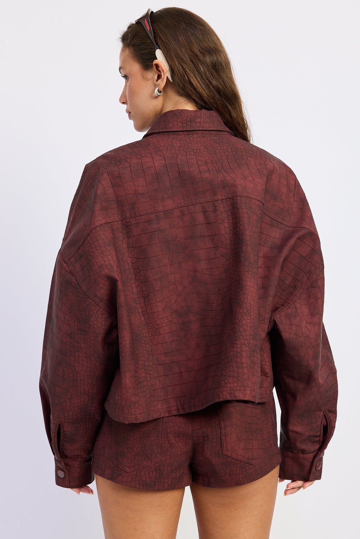 The Halle Cropped Faux Suede Utility Jacket